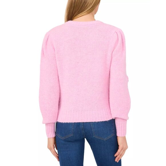 CeCe Womens 3D Floral Applique Corsage Pullover Sweater Very Soft Pink Sz L NWT - Picture 3 of 3